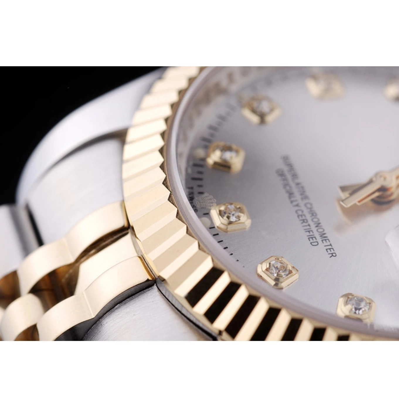 Aaa replica watch Ribbed Datejust Bezel Rolex Dial Silver Diamonds 7454 0727
